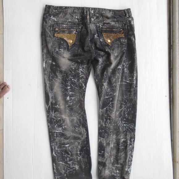 Robin's Jeans Mens Studded Paint Splashed Jeans Pants Size 42 Black - Picture 1 of 7